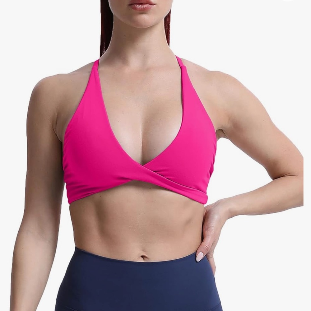 Amazon Aoxjox Pink Strappy Back Wrap Sports Bra